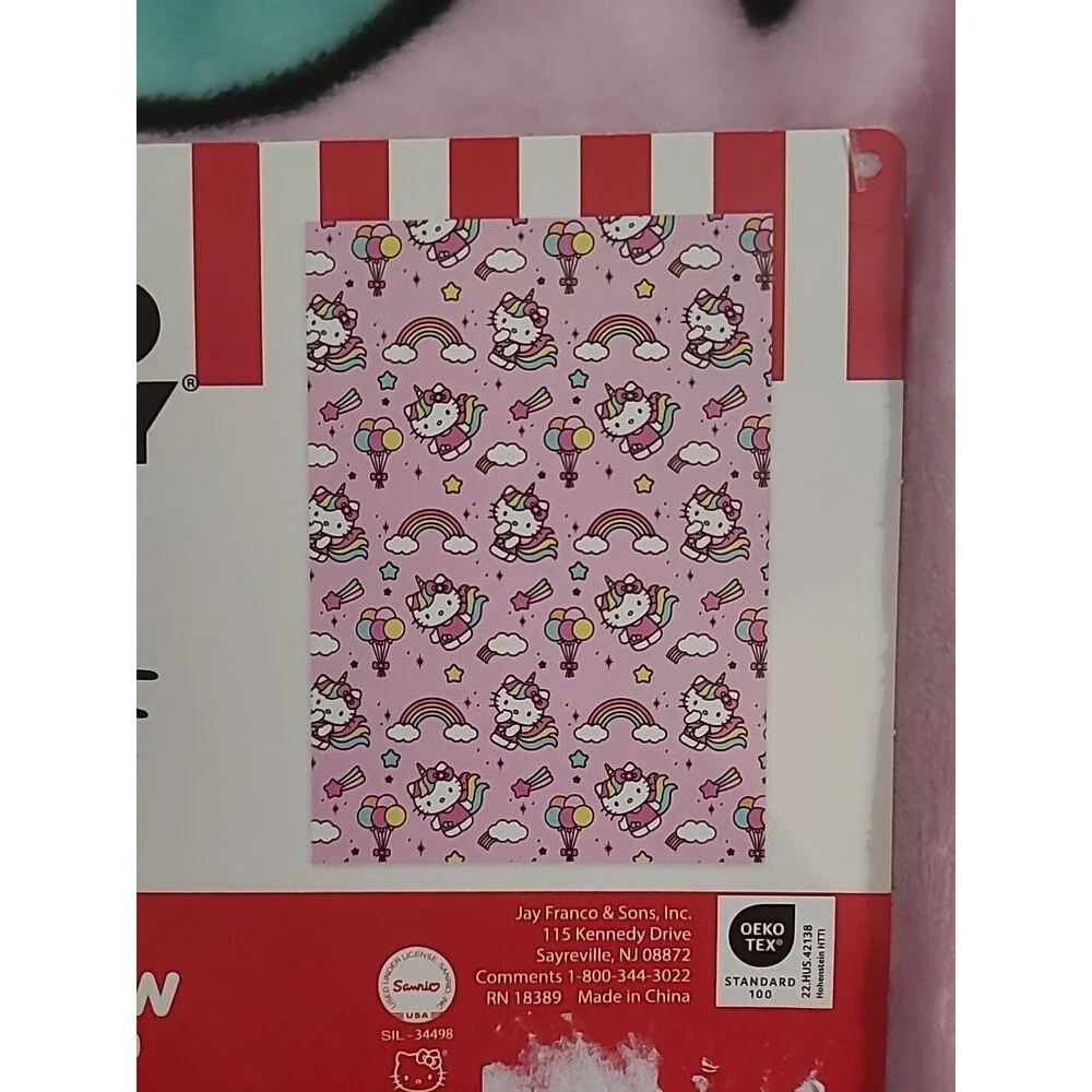 Sanrio Hello Kitty 50x70 Pink Unicorn Balloons Rainbows Clouds Throw Blanket New
